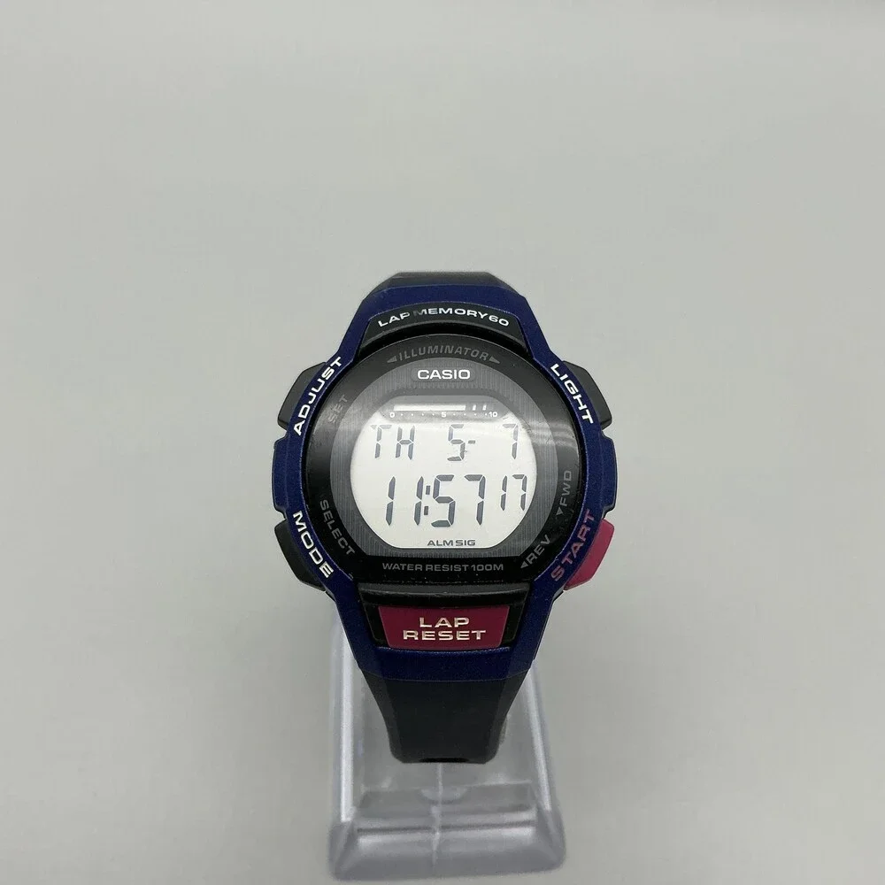 Casio Blue and Black Digital Sport Watch with Pink Accents
